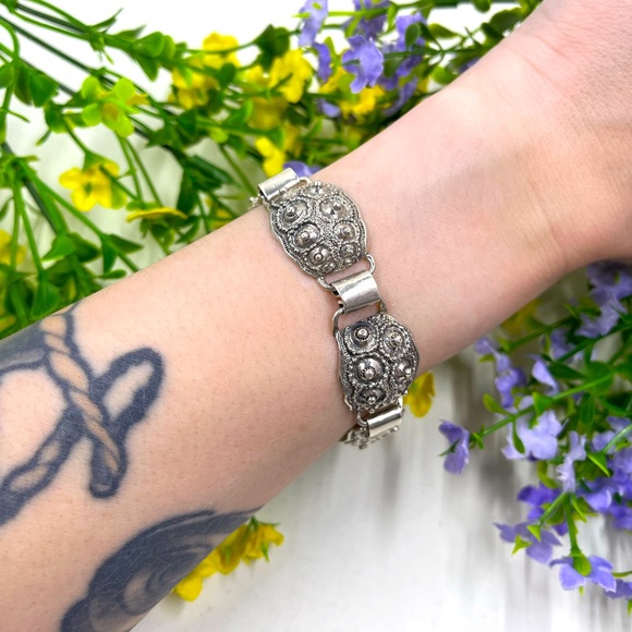 Jewelry - Antique 925 Sterling Silver Gothic Style Bracelet 7.5 Inches Long